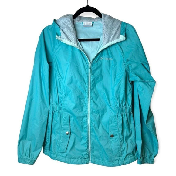 Columbia Turquoise Cinched  Waist Windbreaker - Picture 1 of 10